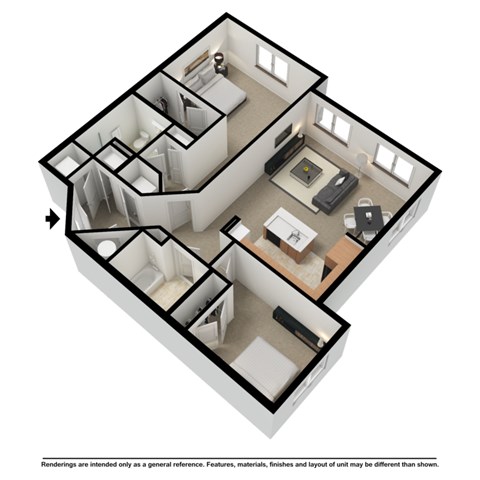 Floor plan for 2 beds, 2 baths, 1100 sqft